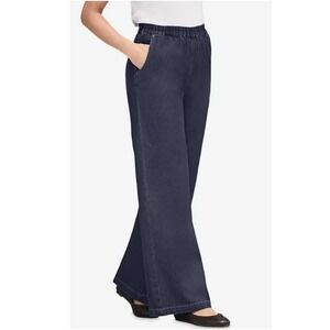 Woman Within Indigo Perfect Elastic Waist Wide Leg Pull-On Denim Jeans Size 14 W